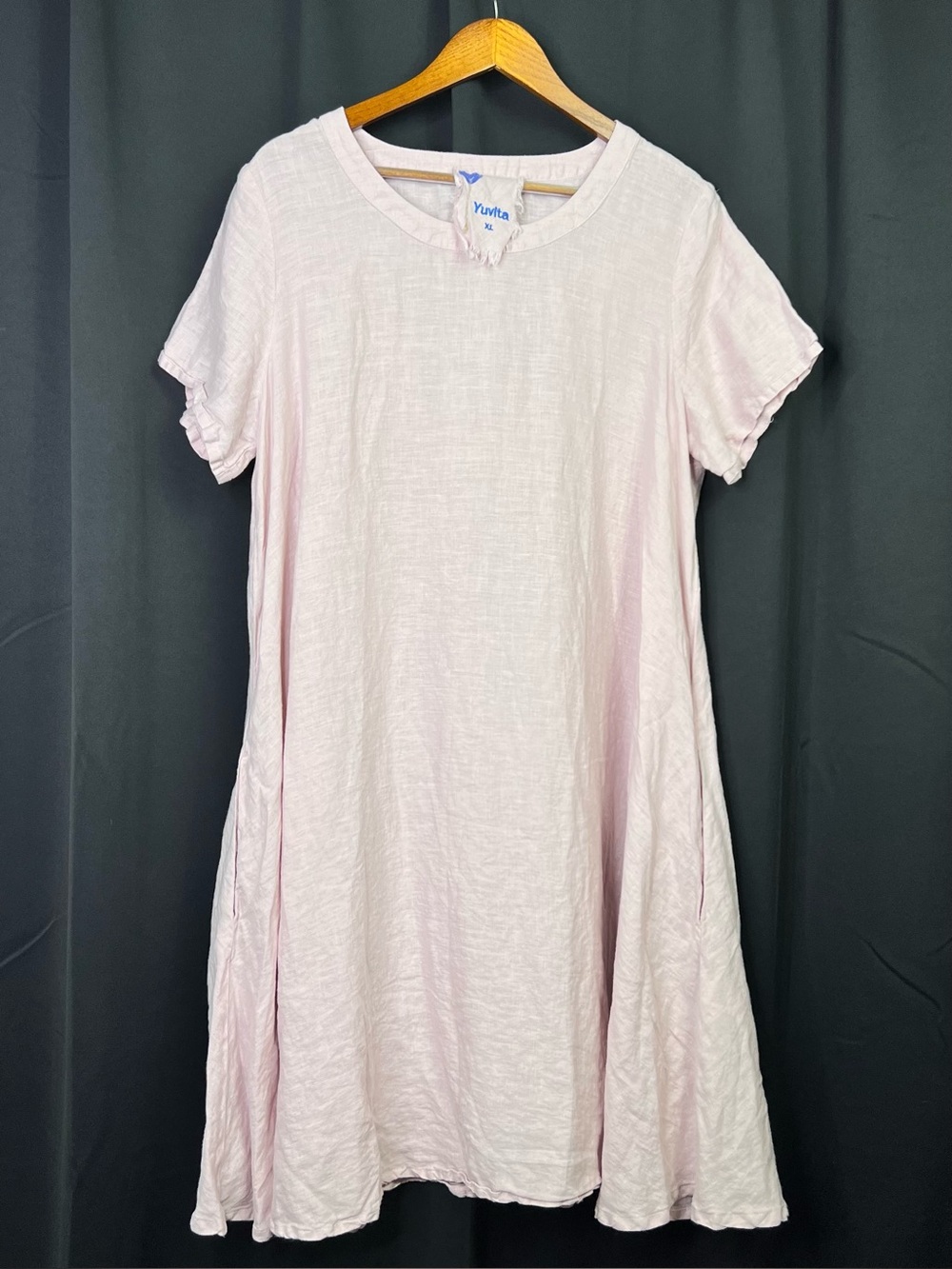 Yuvita 100% Linen Pink Oversized Midi Dress Pockets Lagenlook Boho Size XL